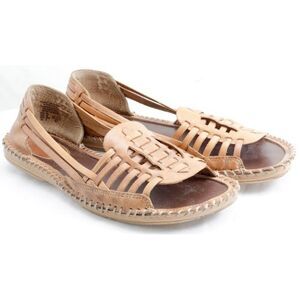Predictions Women's Tan Leather Woven Fisherman Sandals Size 9.5W Made in Brazil